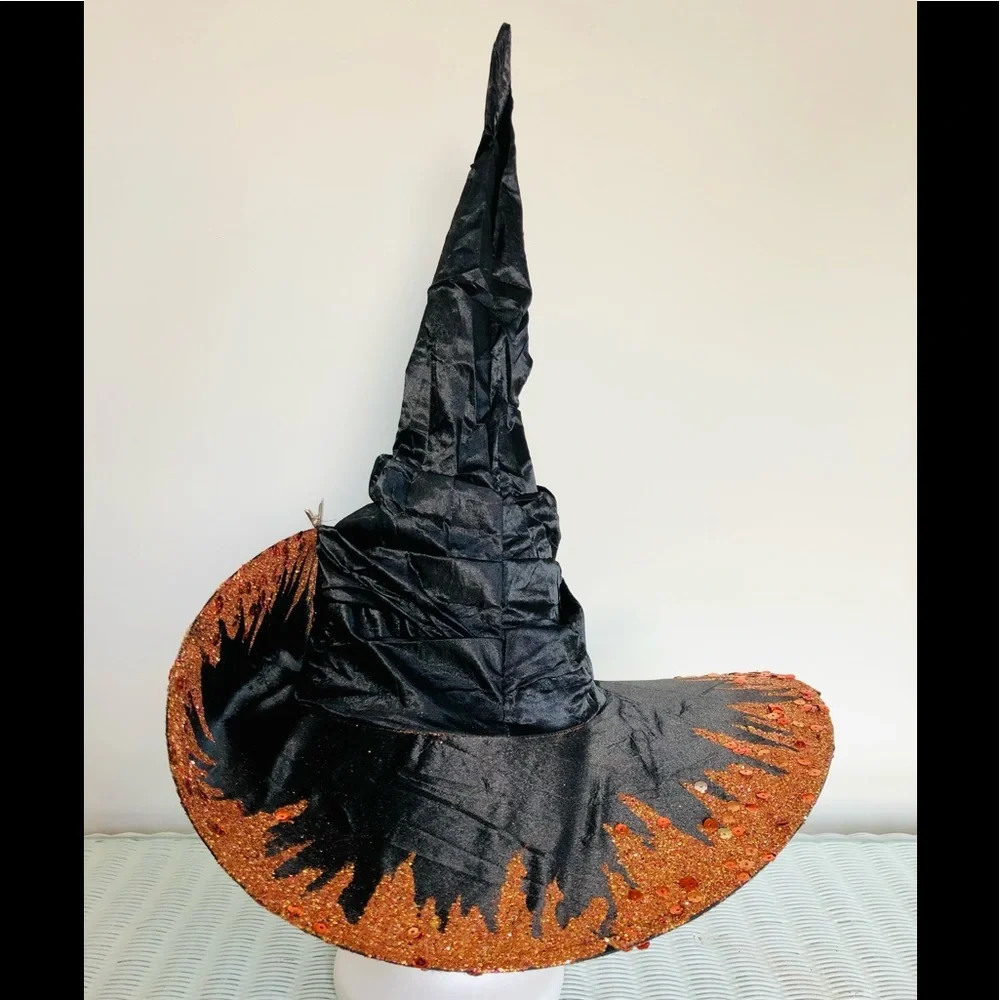Witch hat artisan Black satin brim top & below multi pinks sparkles Flower & f…